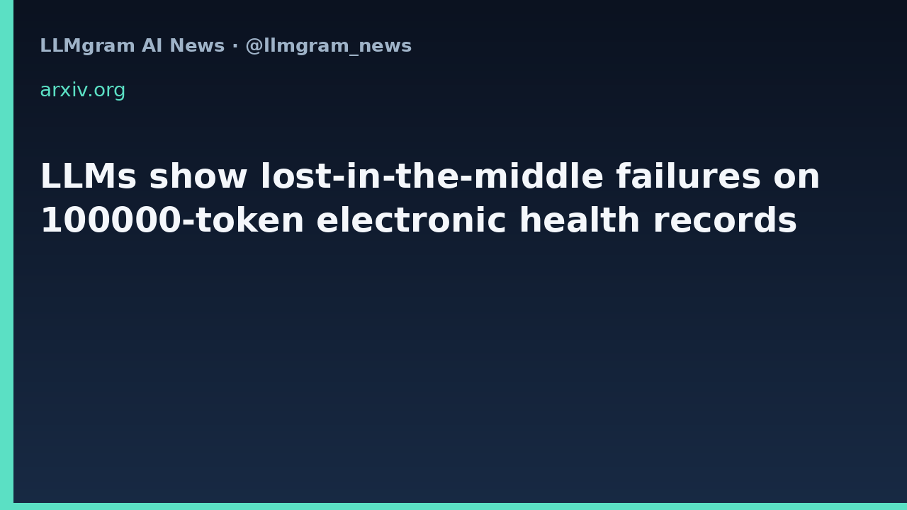 LLMs show lost-in-the-middle failures on 100000-token electronic health records
