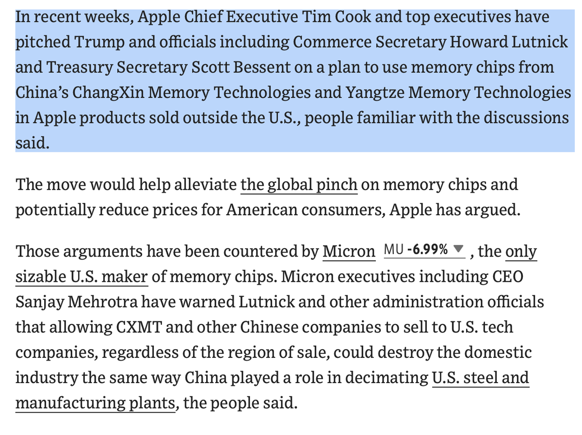 Apple asks Trump to approve Chinese CXMT and YMTC memory chips