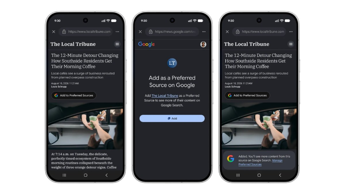 Google lets publishers embed a Preferred Sources button for Search, Discover, and News