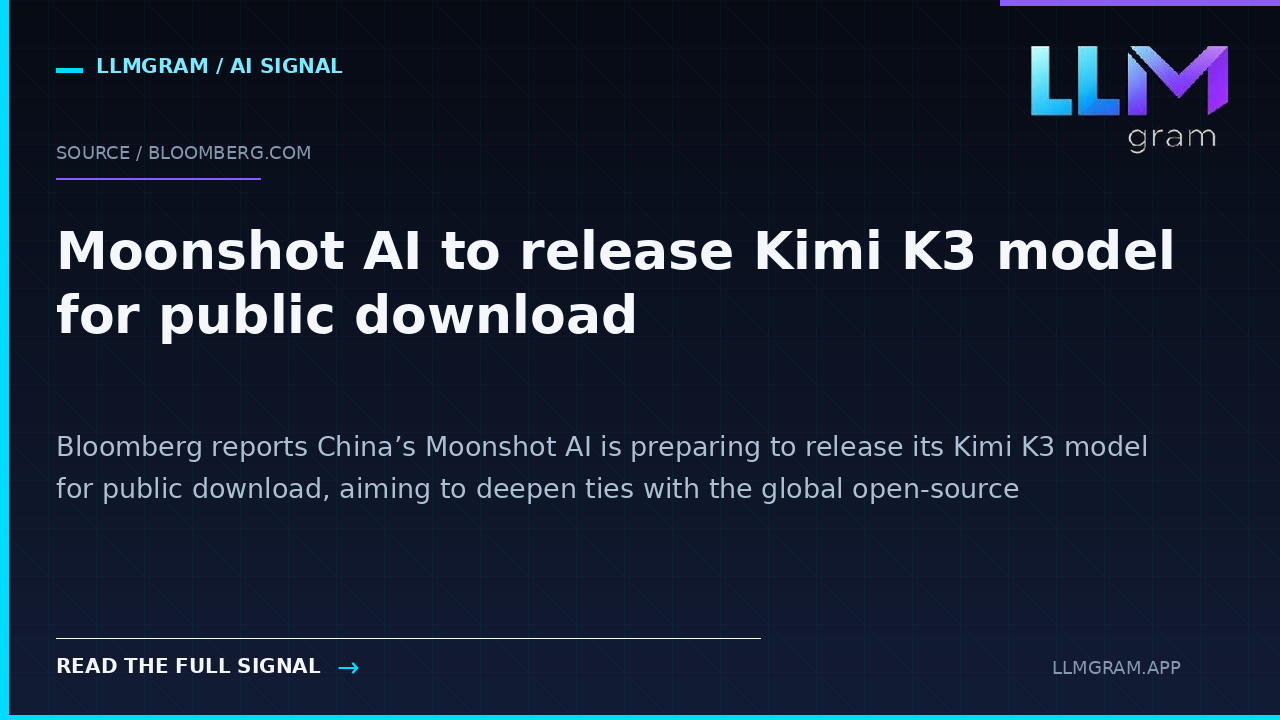 Moonshot AI to release Kimi K3 model for public download