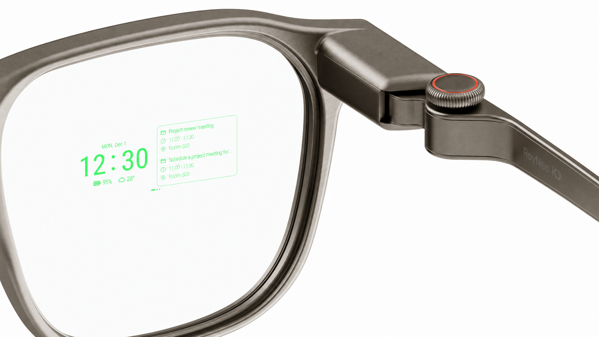 RayNeo iO Glasses launch as camera-free AI glasses with text overlays