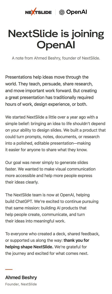 OpenAI acquires NextSlide after founder Ahmed Beshry confirms deal on official site