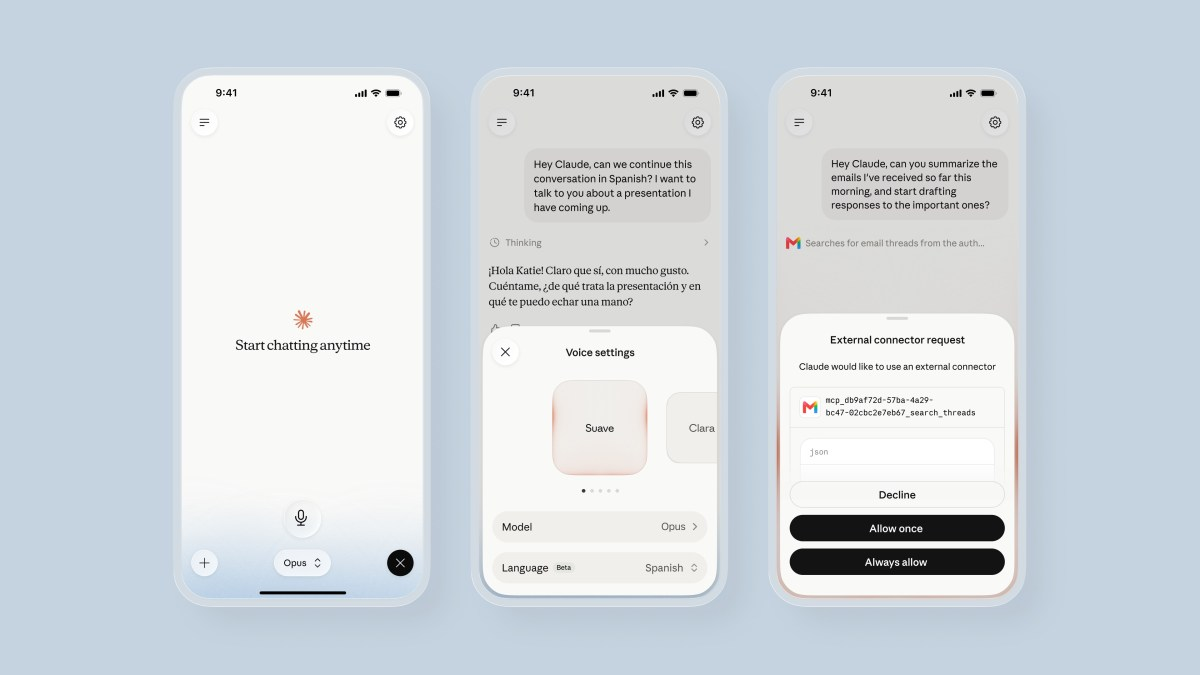 Anthropic brings Opus and Sonnet to voice mode with app access